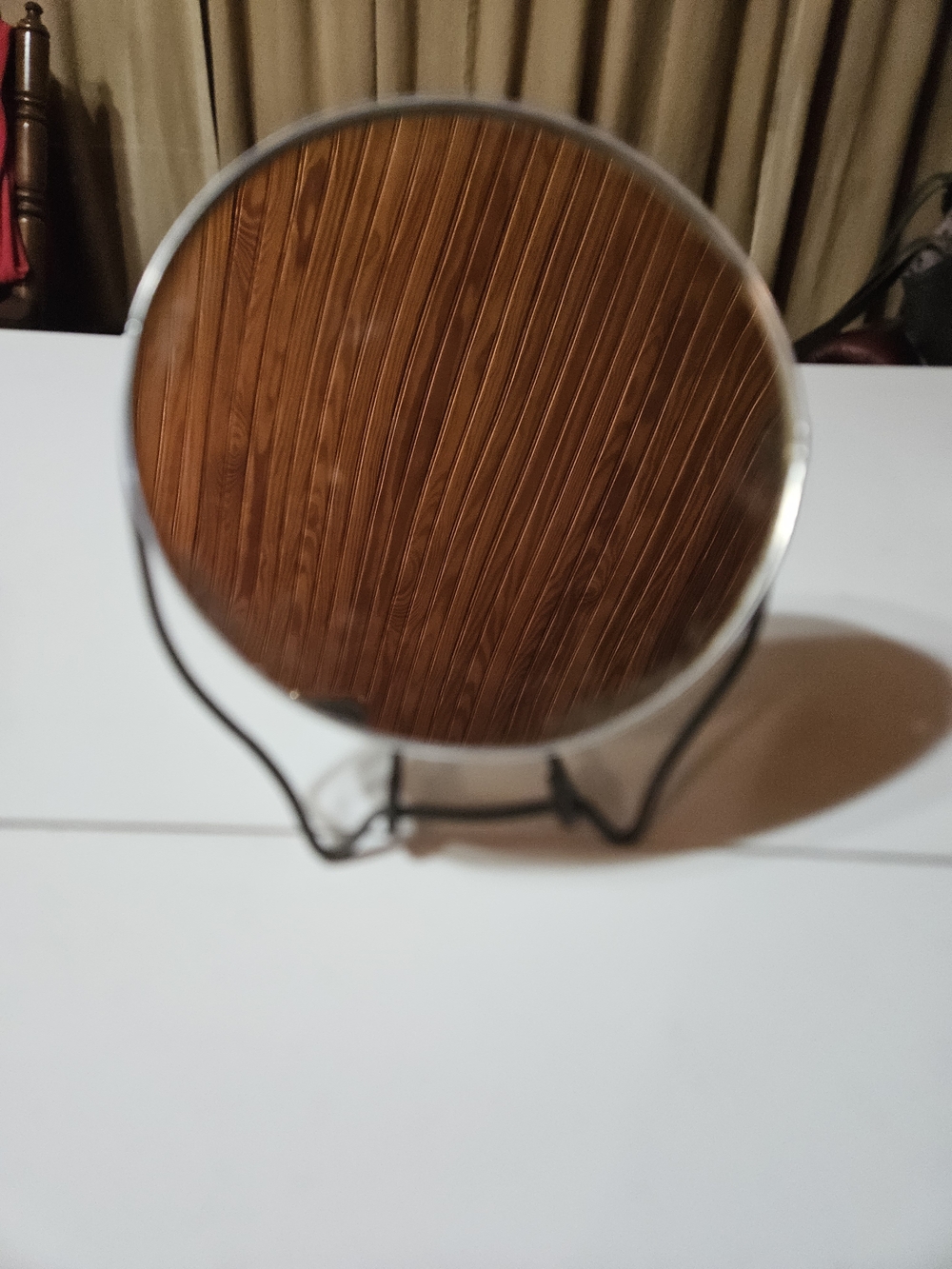 Vintage 5 Inch Round Shaving Or Vanity Mirror With Metal Stand